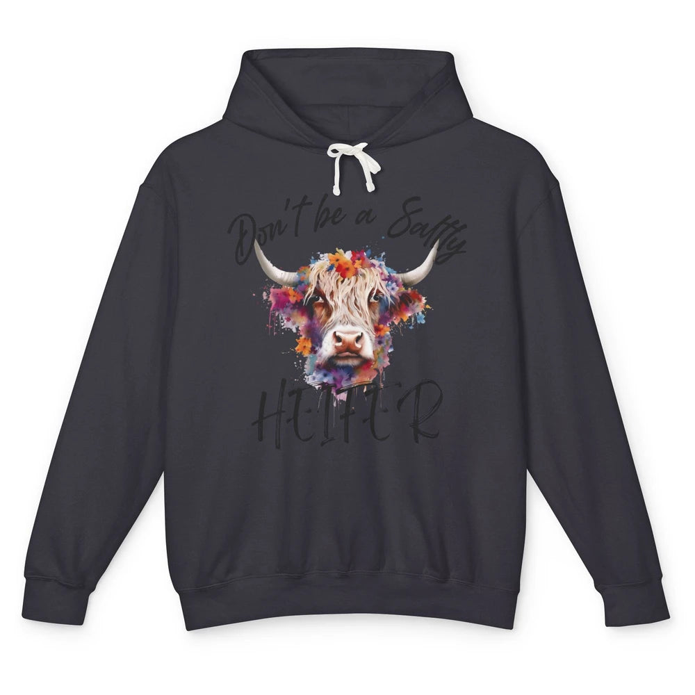 Floral Long Haired Cow Don't Be A Salty Heifer Western Farm Unisex Lightweight Hoodie