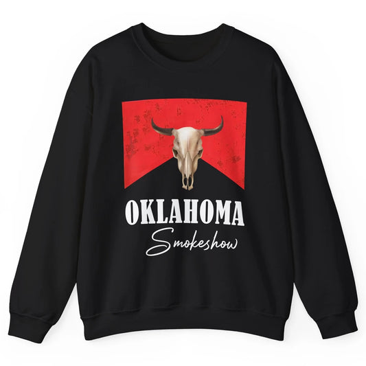 Boho Bull Skull Cow Print Oklahoma Smokeshow Western Country Unisex Crewneck Sweatshirt