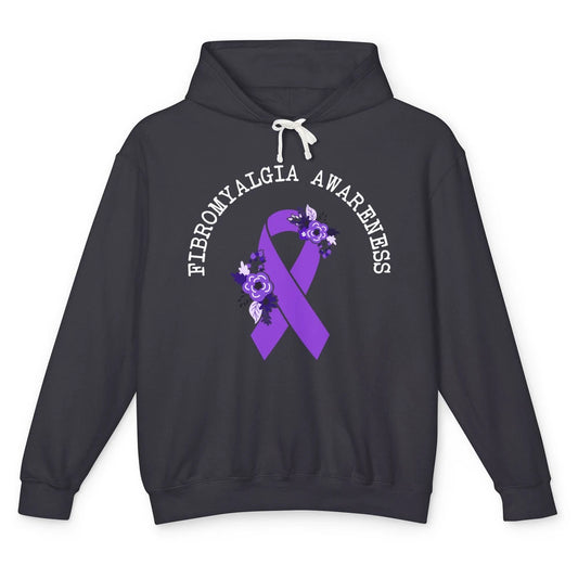 Fibromyalgia Awareness Floral Purple Ribbon Chronic Pain Unisex Lightweight Hoodie