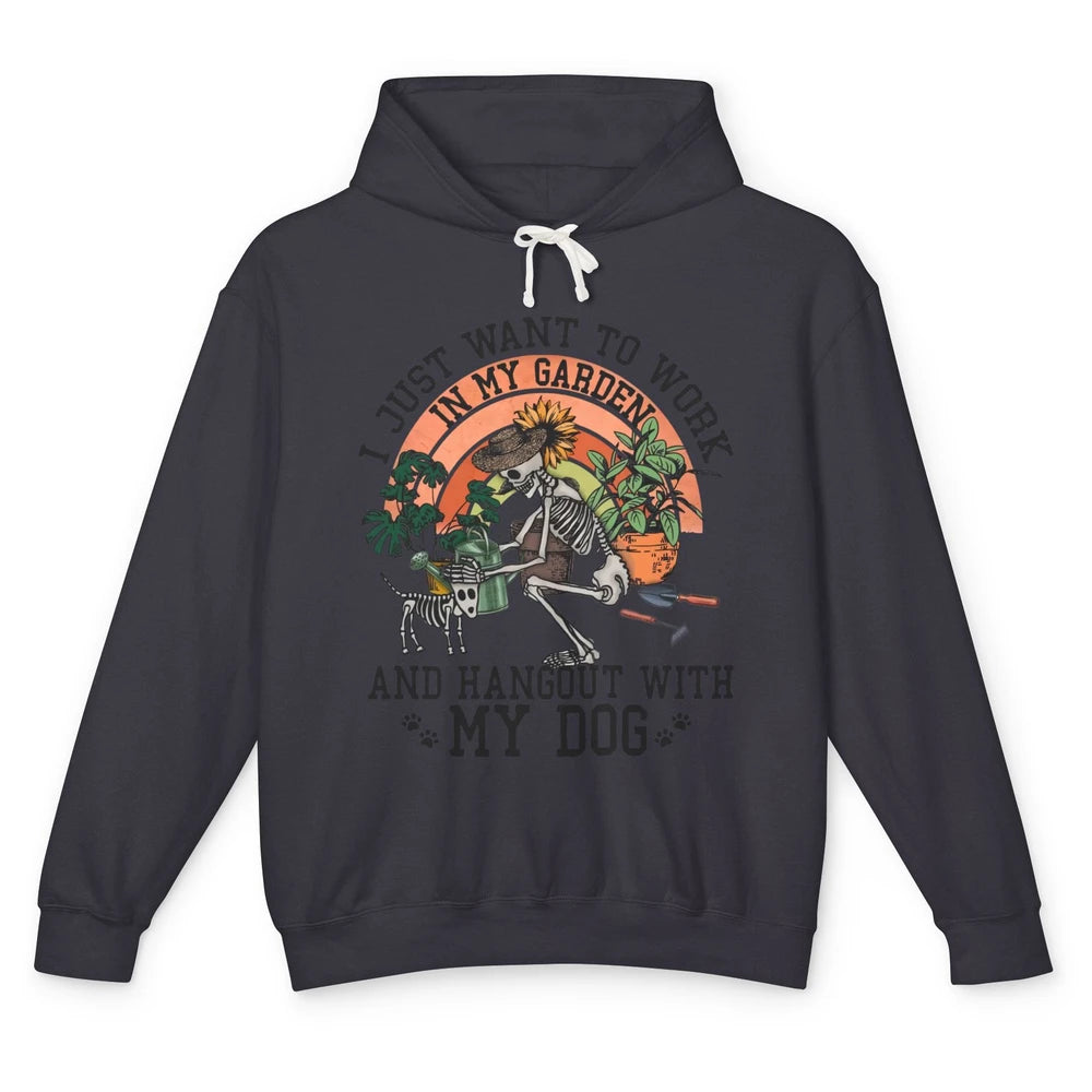 Retro Skeleton Gardening In The Garden Hang Out With My Dog Unisex Lightweight Hoodie