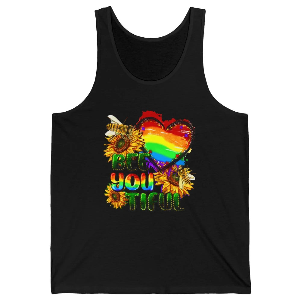 Bee You Tiful Pride Heart Rainbow Sunflower LGBT Pride Month Unisex Jersey Tank