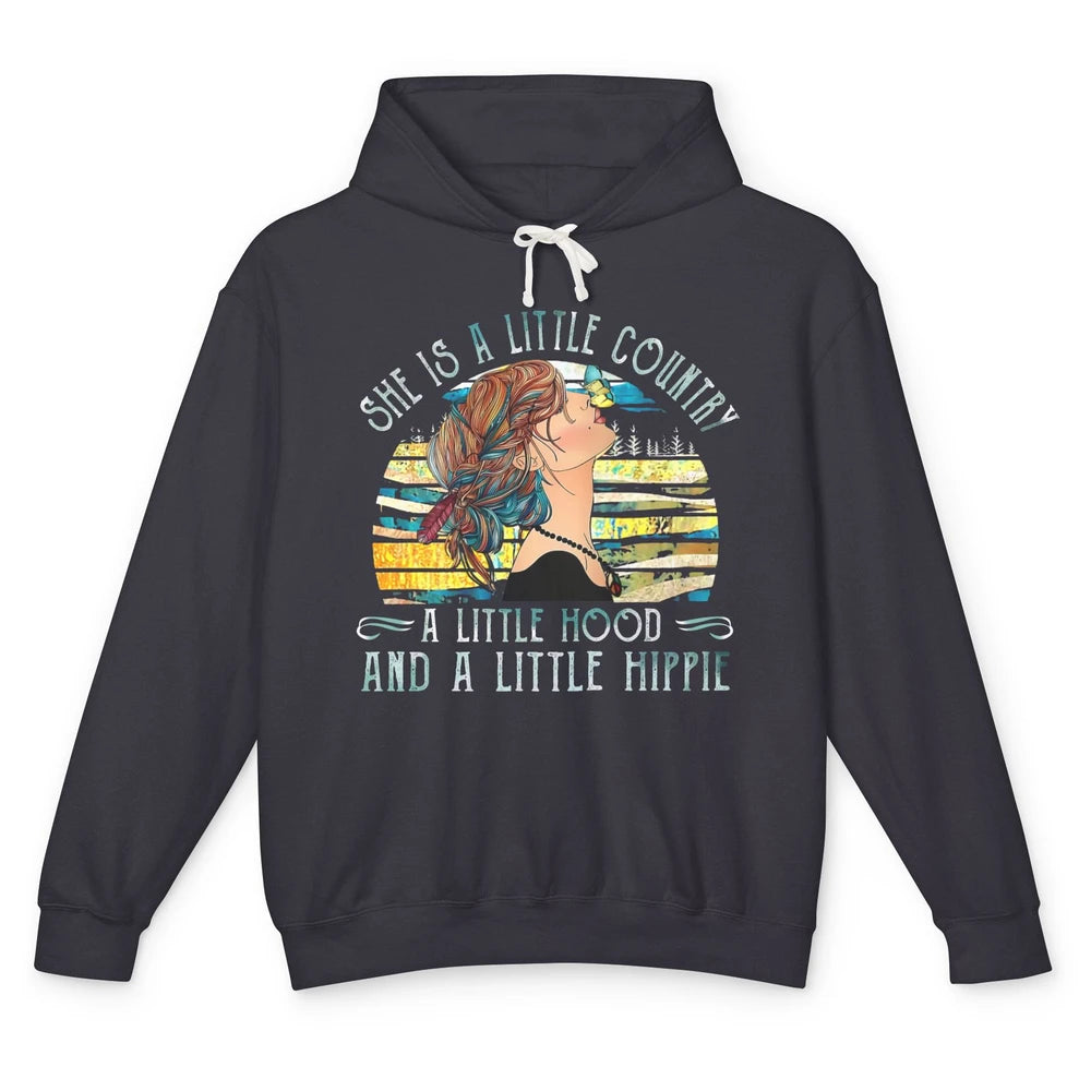 Retro Hippie Girl She's A Little Country A Little Hood Peace Unisex Lightweight Hoodie