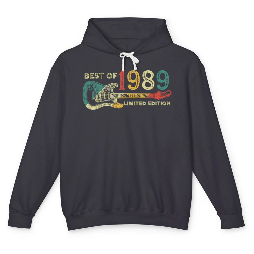 Retro 1989 Electric Guitar Birthday Guitarist Vintage 80s Unisex Lightweight Hoodie