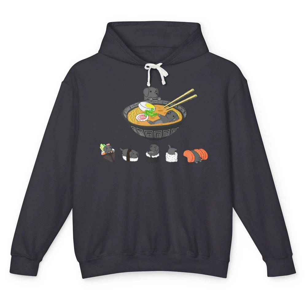 Black Labrador Sushi Ramen Bowl Japanese Kawaii Dog Mom Unisex Lightweight Hoodie