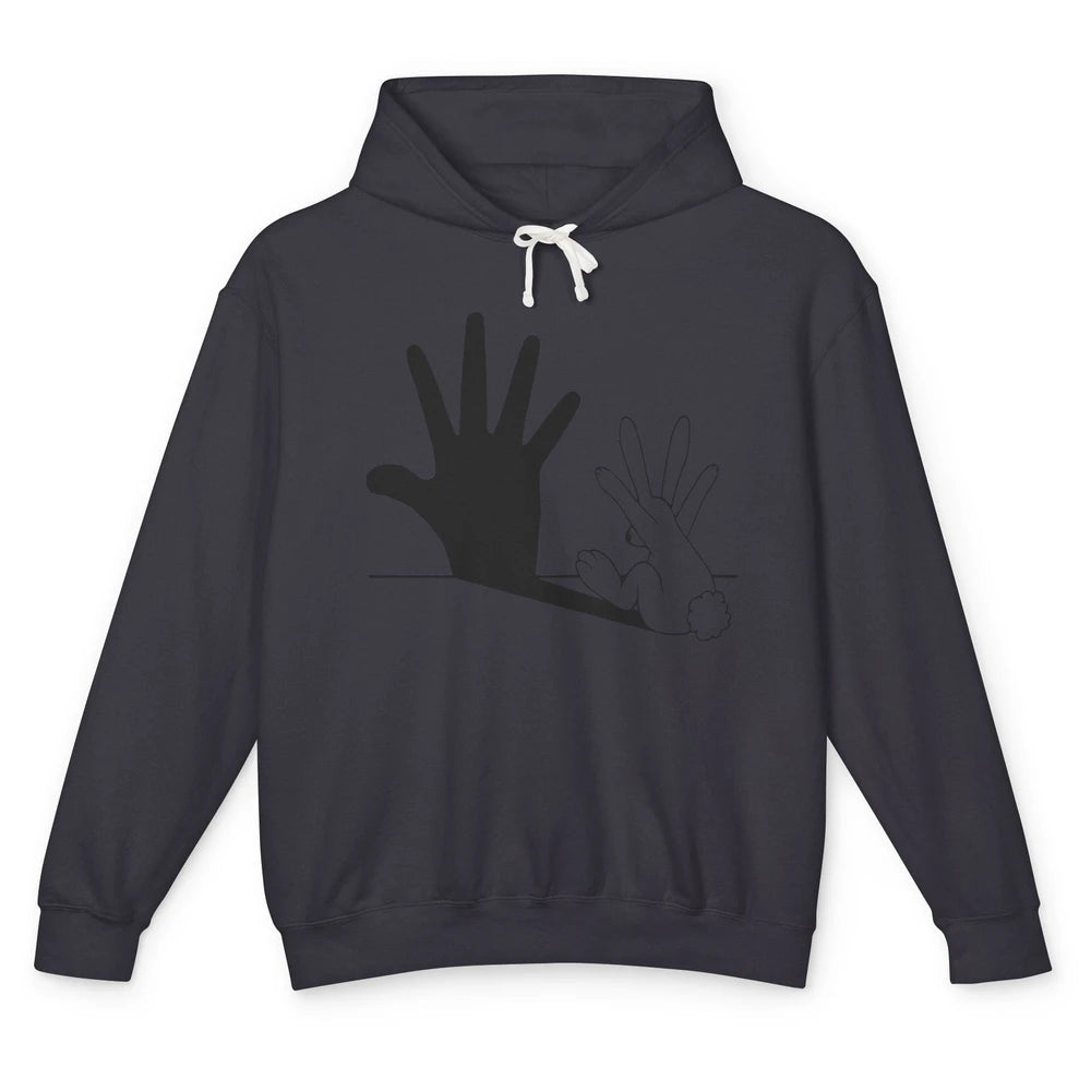 Rabbit Hand Shadow Funny Life Jokes Funny Rabbit Bunny Lover Unisex Lightweight Hoodie