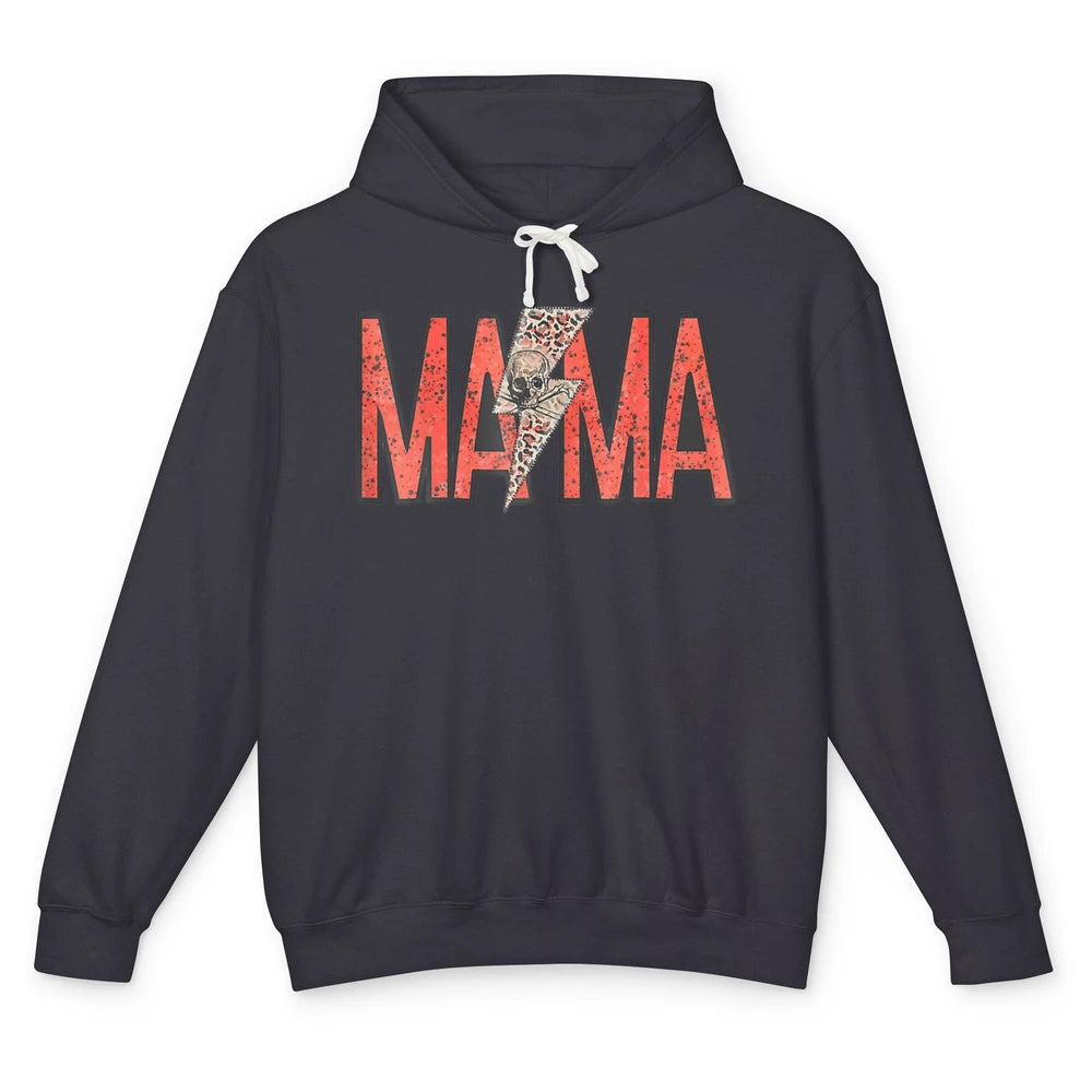 Mama Lightning Bolt Leopard Skull Mothers Day Mom Rocker Unisex Lightweight Hoodie