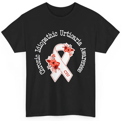 Chronic Idiopathic Urticaria Awareness CIU Red White Ribbon Classic Unisex T-Shirt