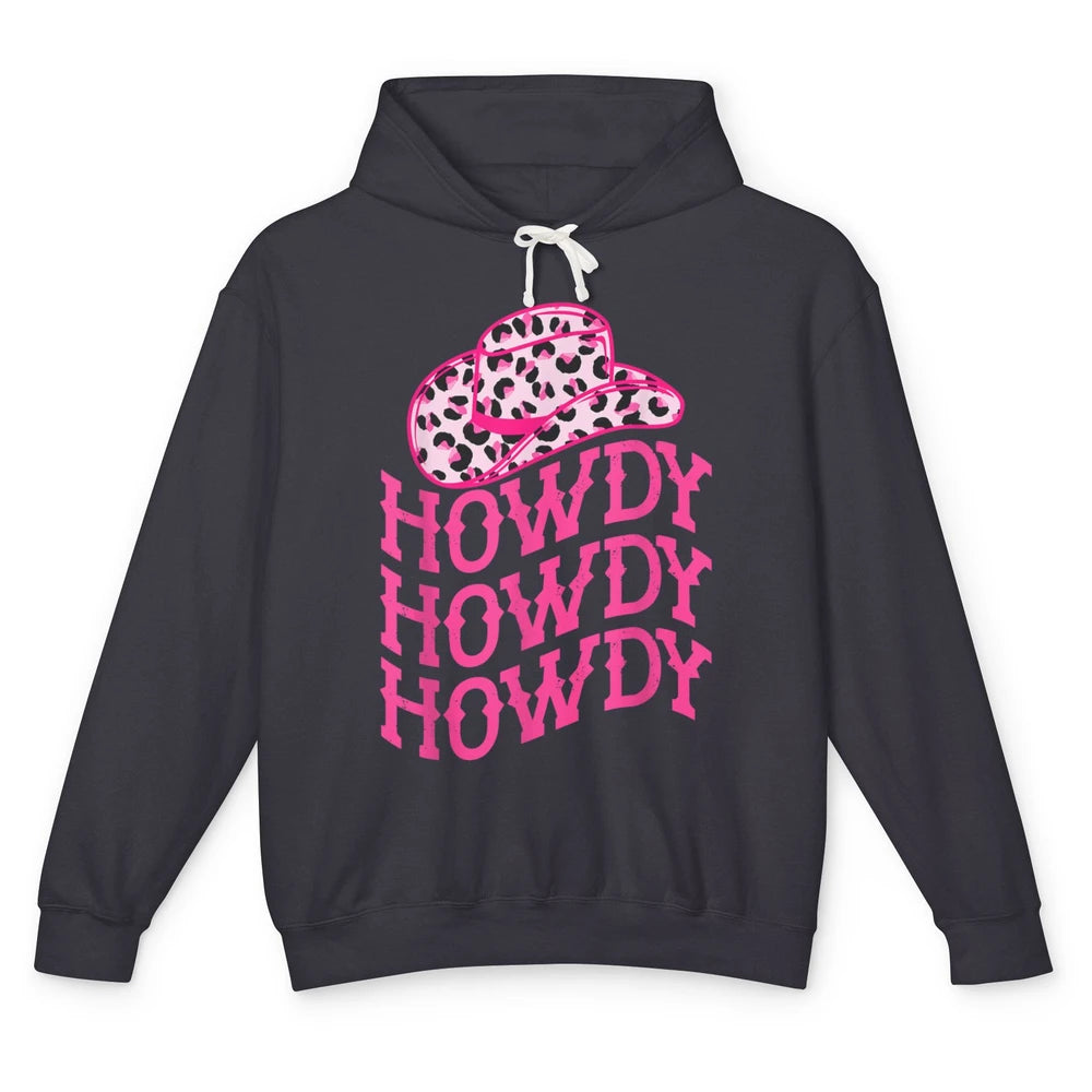 Retro Pink Leopard Cowboy Hat Howdy Western Texas Cowgirl Unisex Lightweight Hoodie