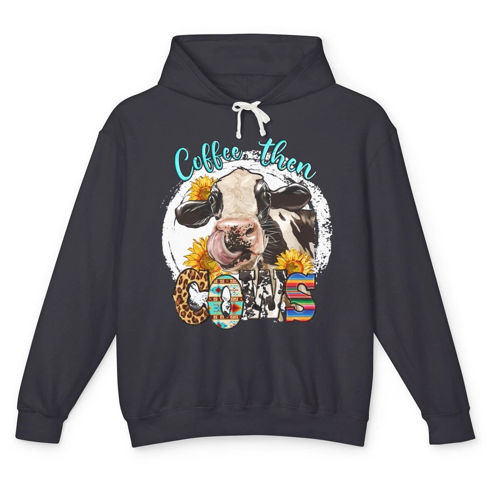 Leopard Sunflower Daisy Cow Coffee Then Cow Western Country Unisex Lightweight Hoodie