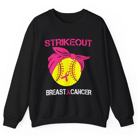 Softball Breast Cancer Awareness Strike Out Pink Ribbon Gift Unisex Crewneck Sweatshirt