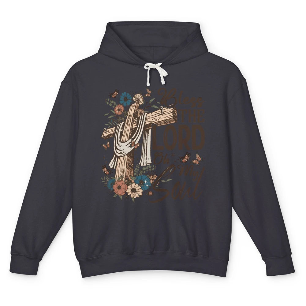 Retro Christian Floral Jesus Cross Bless The Lord Oh My Soul Unisex Lightweight Hoodie