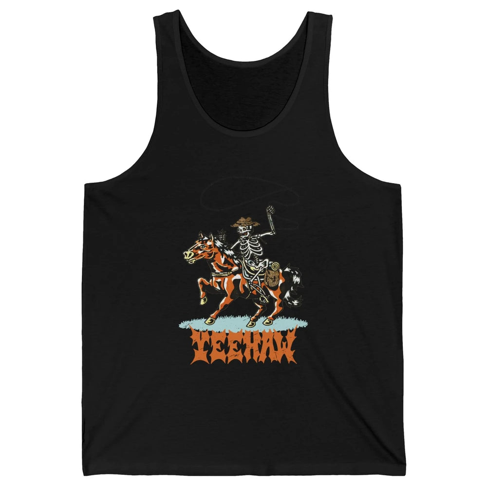 Retro Skeleton Cowboy Yeehaw Western Country Cowgirl Horses Unisex Jersey Tank