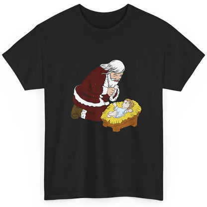 Merry Christmas Kneeling Santa Claus With Baby Jesus Xmas Classic Unisex T-Shirt