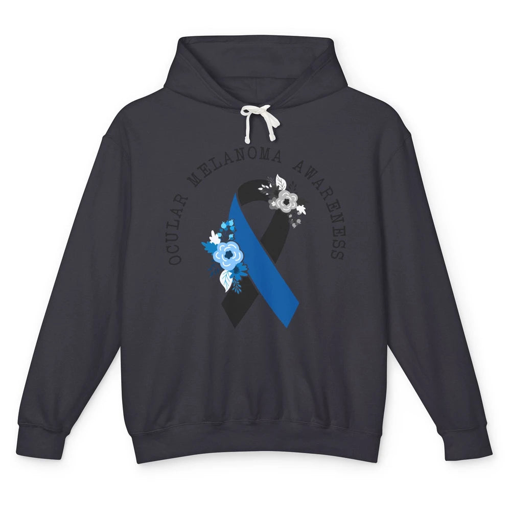 Ocular Melanoma Awareness Floral Black Blue Ribbon Rainbow Unisex Lightweight Hoodie