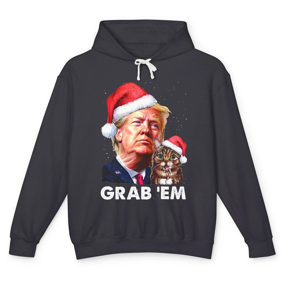 Funny Trump Cat Santa Grab' Em Trump Lovers Christmas Unisex Lightweight Hoodie