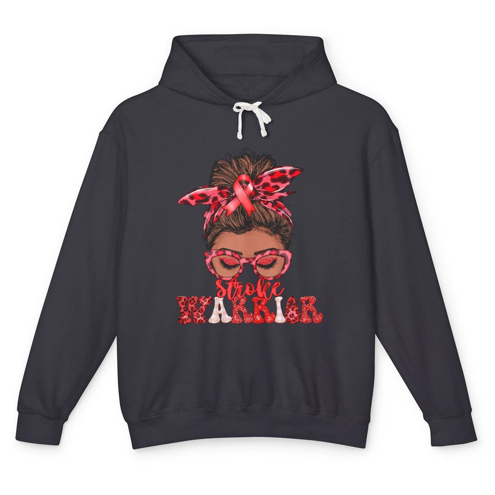 Afro Messy Hair Bun Black Women Warrior Red Stroke Awareness Unisex Lightweight Hoodie