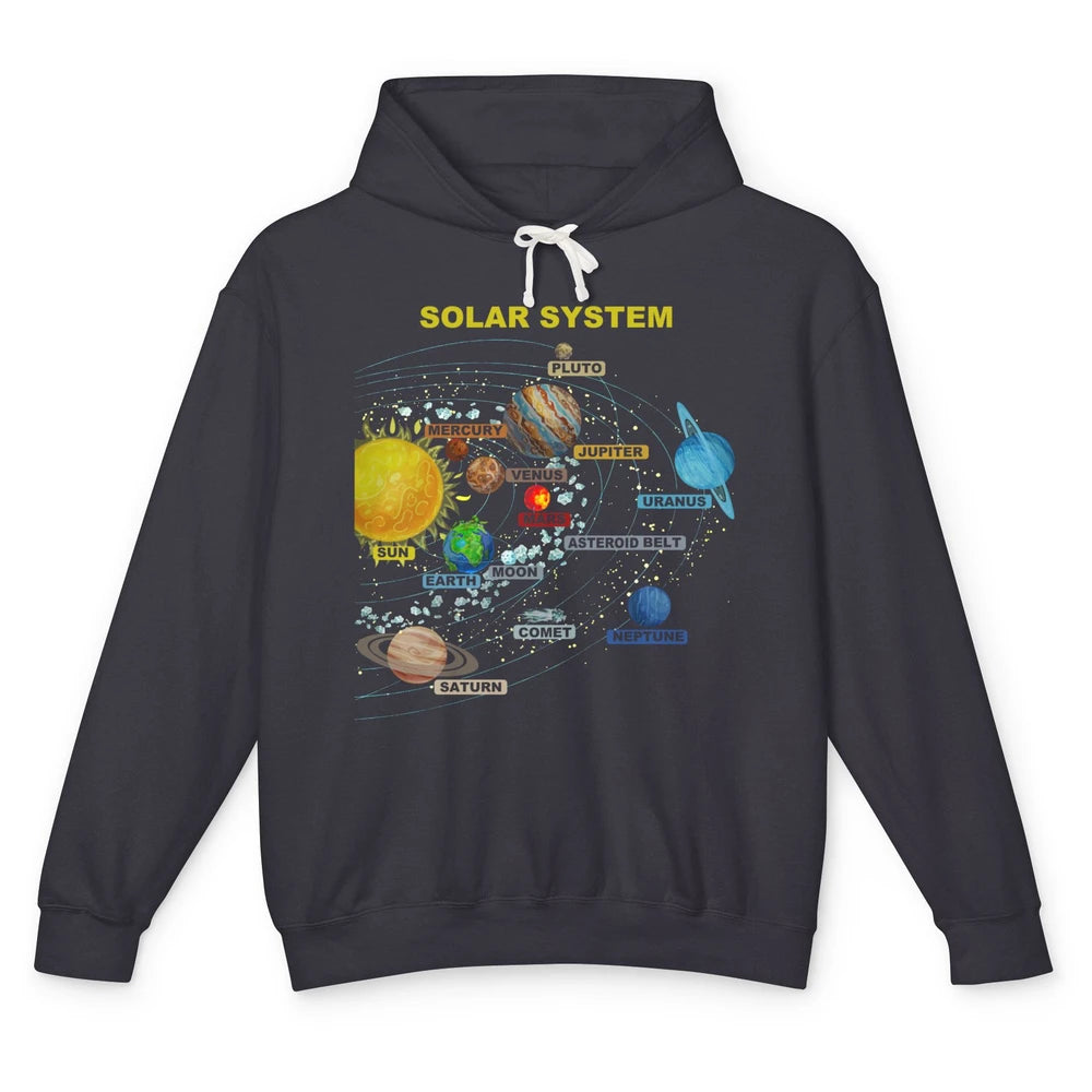 Solar System Graphic Planets Space Education Astronaut Gift Unisex Lightweight Hoodie