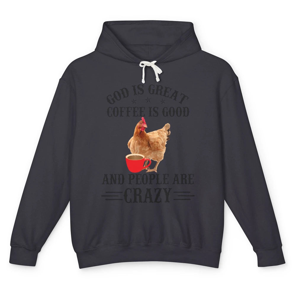 Funny Chicken Hen God Is Great Coffee Jesus Christian Faith Unisex Lightweight Hoodie