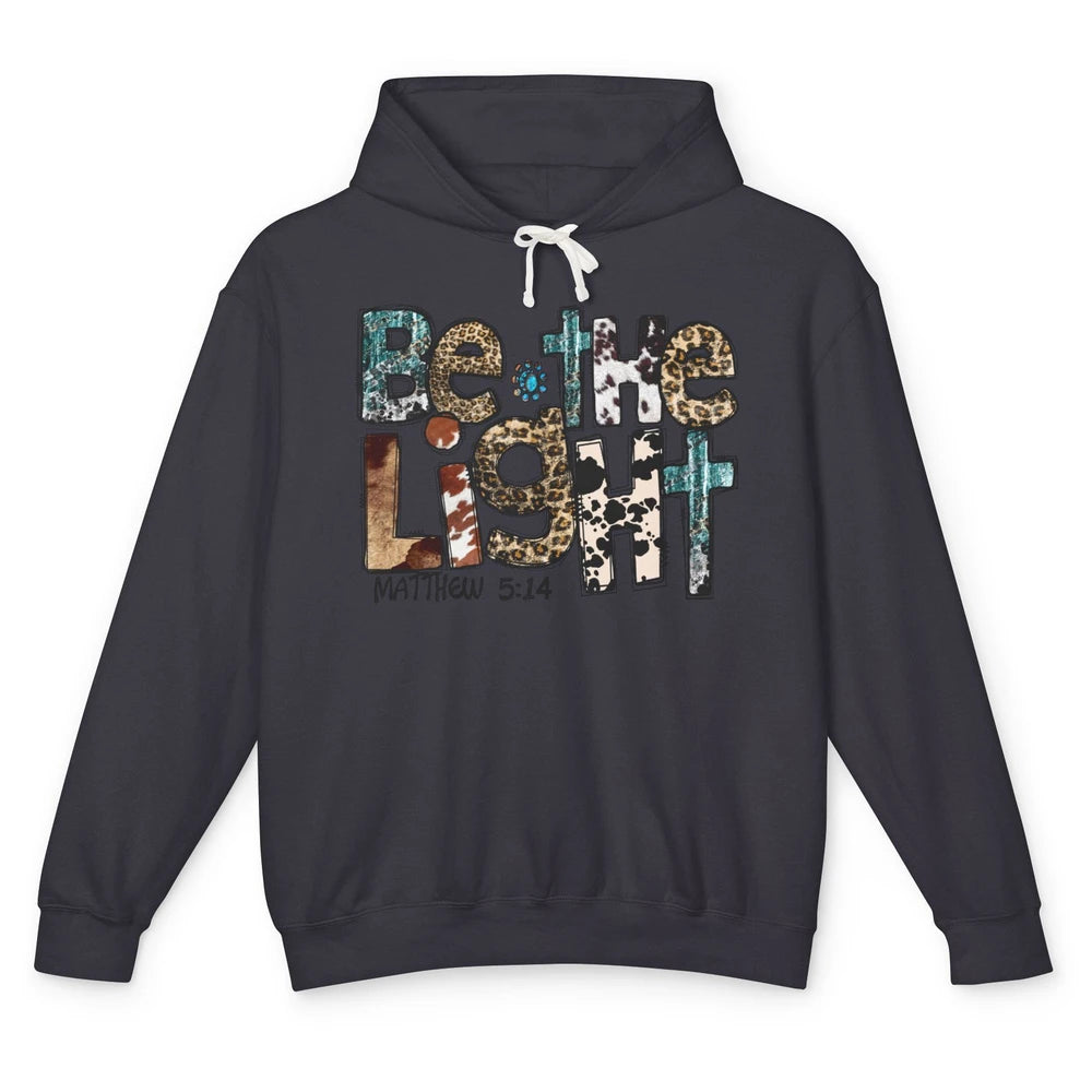 Leopard Be The Light Turquoise Western Country Christian Unisex Lightweight Hoodie