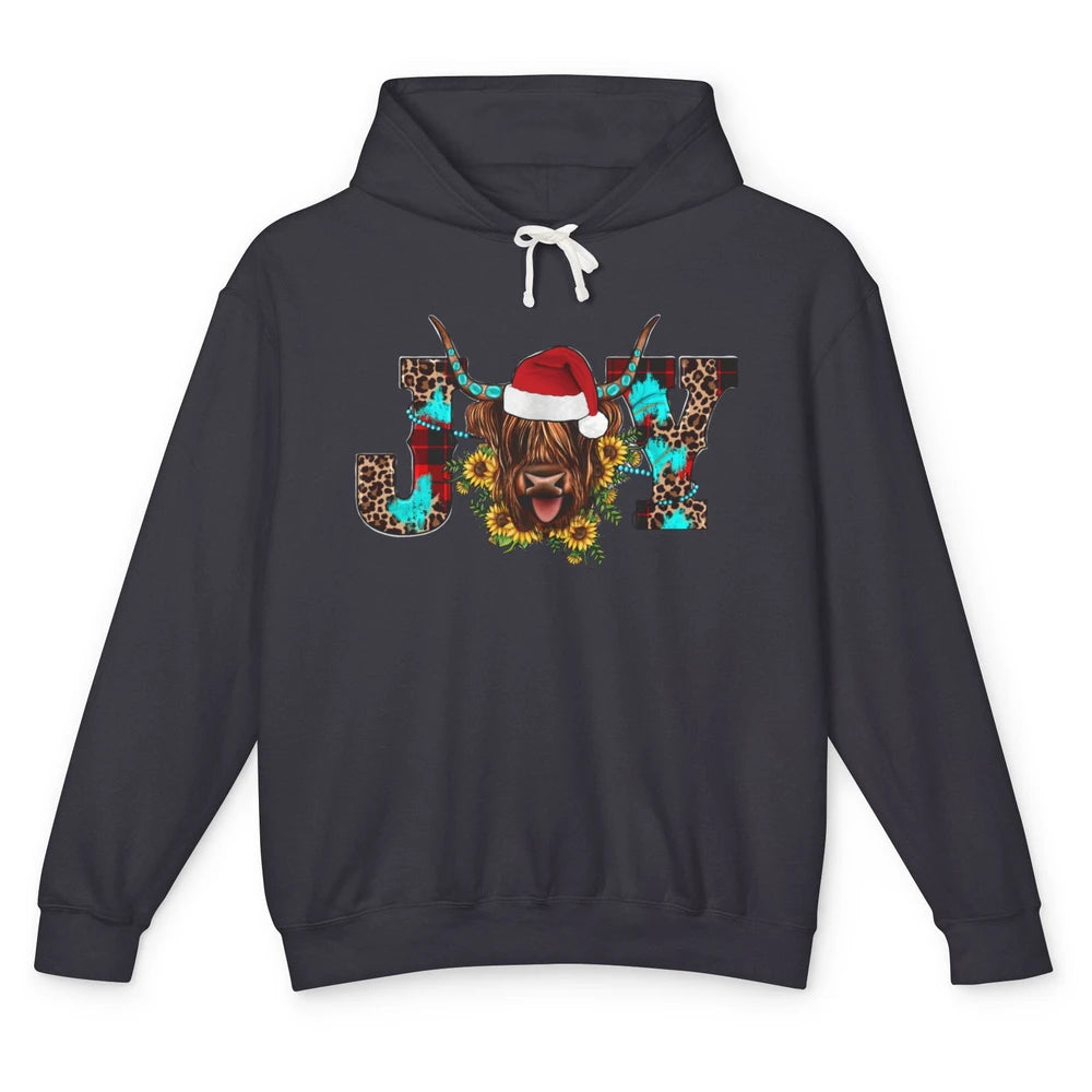 Highland Cow Christmas Joy Heifer Western Country Cowboy Unisex Lightweight Hoodie