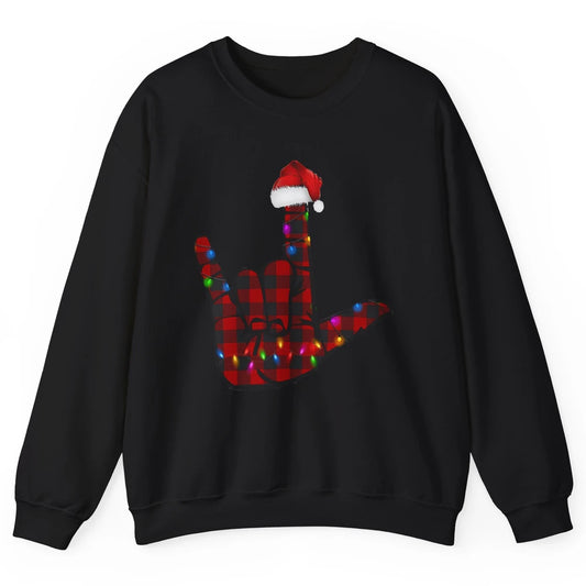 Merry Christmas Hand Sign Language Deaf Xmas Santa Hat ASL Unisex Crewneck Sweatshirt