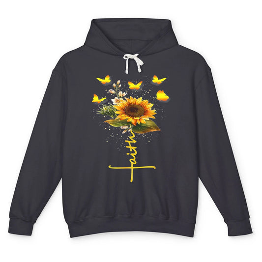 Vintage Faith Cross Sunflower Butterfly Christian Jesus God Unisex Lightweight Hoodie