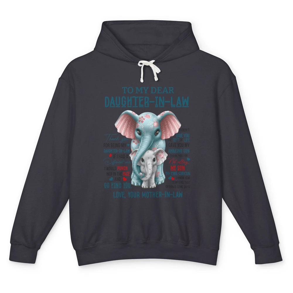 To My Dear Daughter In Law Love Mother In Law Cute Elephant Unisex Lightweight Hoodie