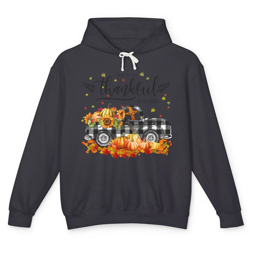 Grateful Thankful Blessed Truck Happy Thanksgiving Fall Unisex Lightweight Hoodie