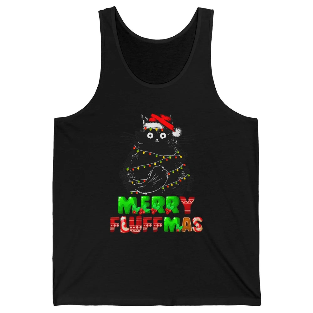 Merry Christmas Catmas Santa Hat Black Cat Xmas Lights Tree Unisex Jersey Tank