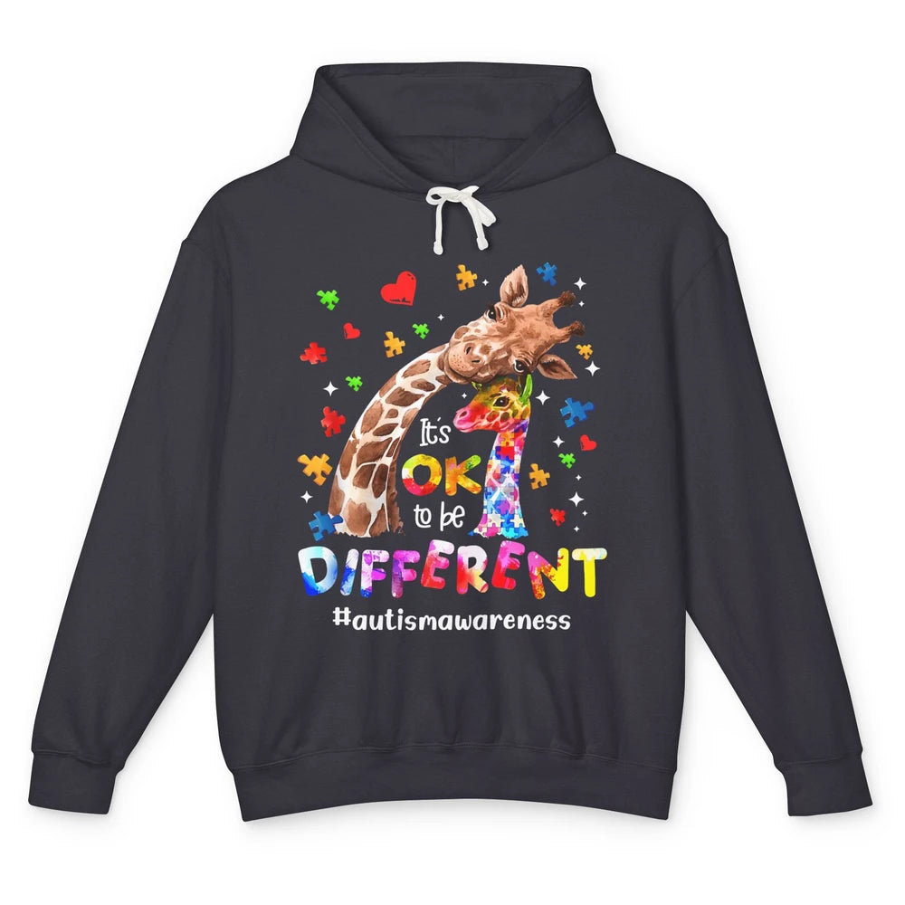 Autism Giraffe Mom It's Okay To Be Different Neurodiversity Unisex Lightweight Hoodie