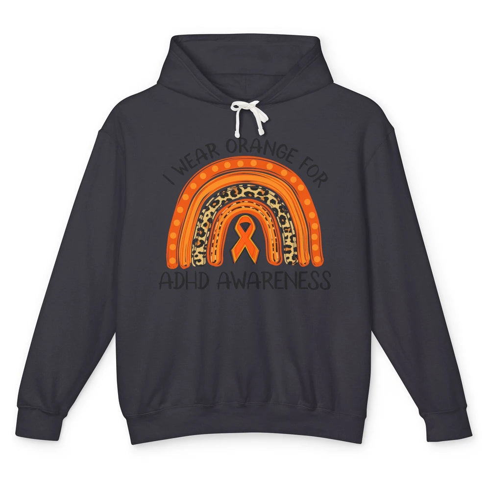 ADHD Awareness Month I Wear Orange For ADHD Rainbow Ribbon Unisex Lightweight Hoodie