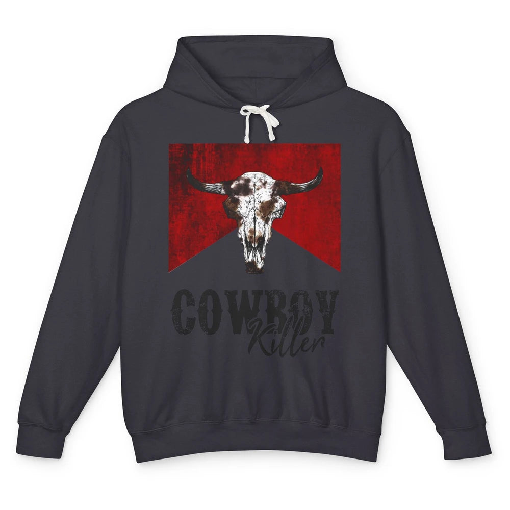 Retro Cow Skull Cowboy Killer Western Country Cowgirl Gift Unisex Lightweight Hoodie