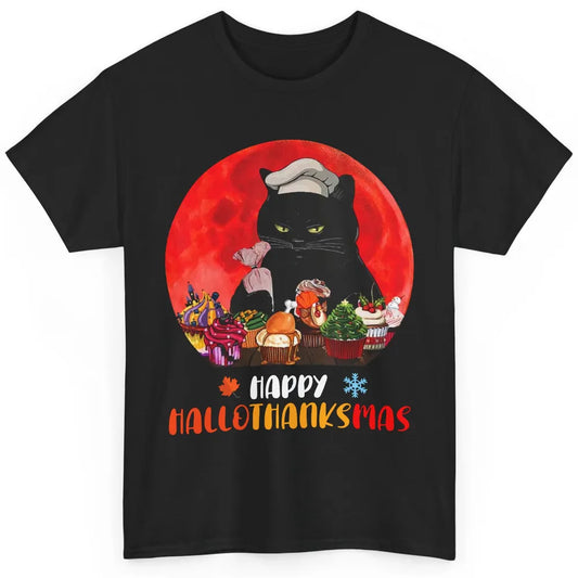 Black Cat Happy Hallothanksmas Baker Cat Halloween Christmas Classic Unisex T-Shirt