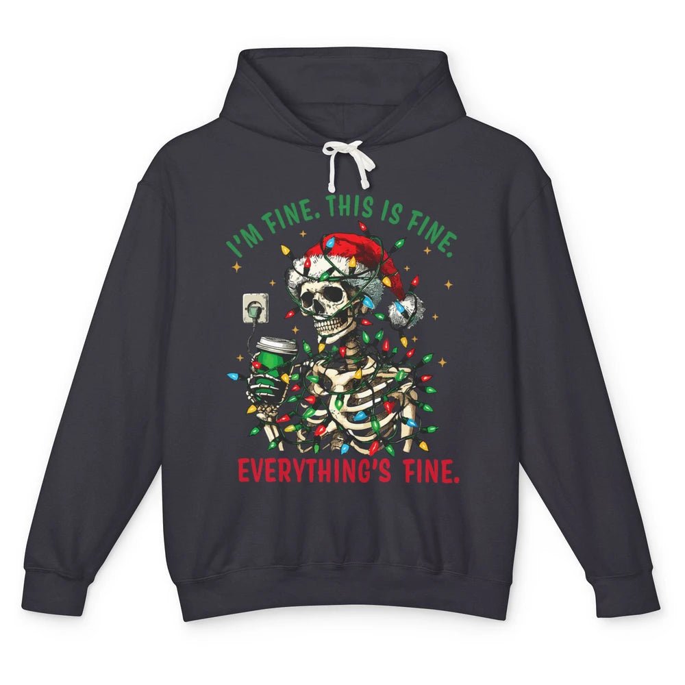 Funny Skull Everything Is Fine Christmas Lights Skeleton Xmas Sarcastic Unisex Lightweight Hoodie