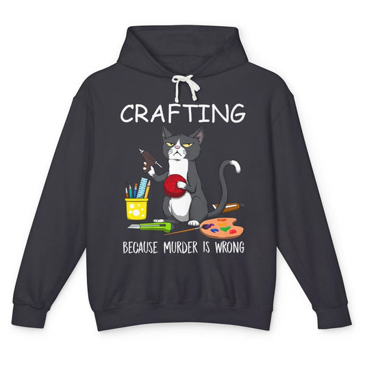 Funny Black Cat Crafting Because Murder Is Wrong Painter Unisex Lightweight Hoodie