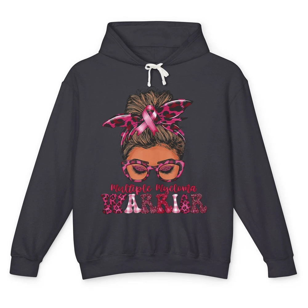 Multiple Myeloma Cancer Warrior Leopard Messy Hair Bun Woman Unisex Lightweight Hoodie