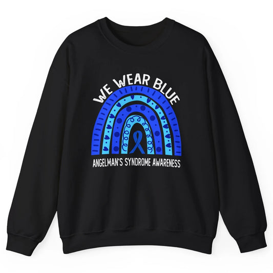 We Wear Blue For Angelman's Syndrome Blue Ribbon Rainbow Unisex Crewneck Sweatshirt