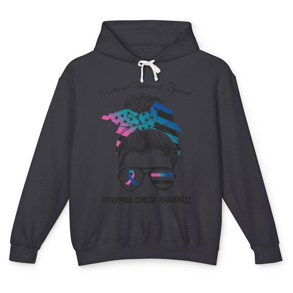 Messy Hair Warrior Support Squad Thyroid Cancer Awareness Unisex Lightweight Hoodie