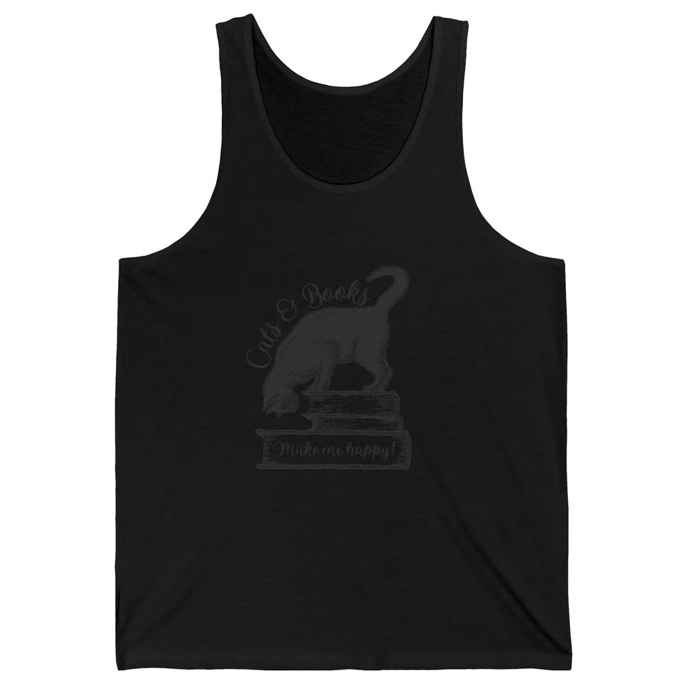 Black Cat Make Me Happy Reading Book Retro Kitten Bookish Unisex Jersey Tank