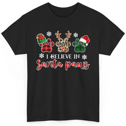 Merry Christmas Dog Paw Leopard Buffalo Plaid Xmas Santa Hat Classic Unisex T-Shirt