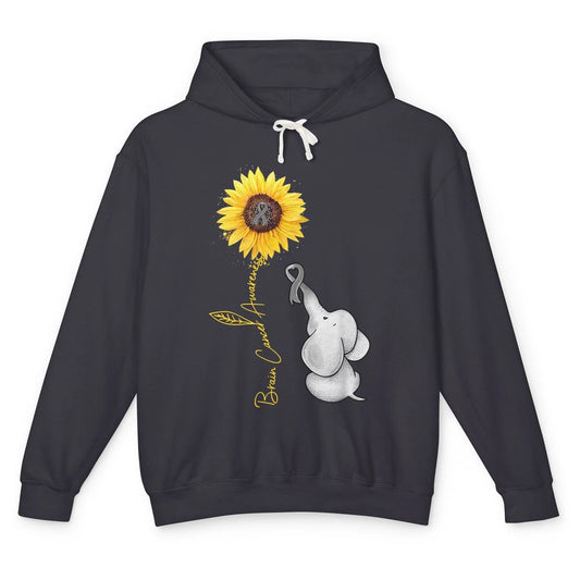 Sunflower Baby Elephant Brain Cancer Awareness Grey Ribbon Unisex Lightweight Hoodie