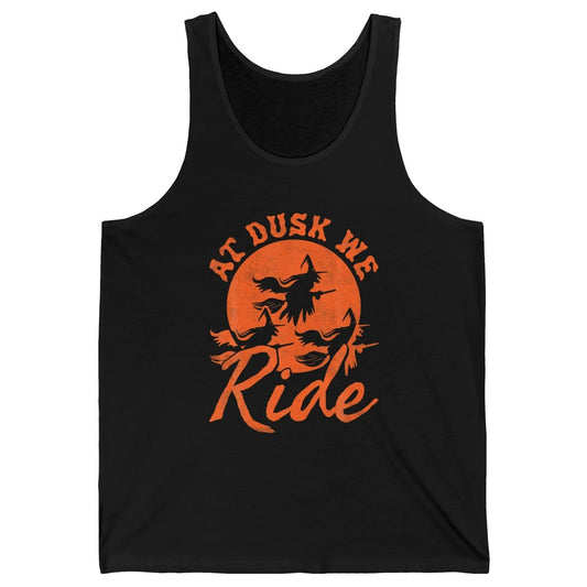 At Dusk We Ride Witch Hat Broom Moon Halloween Spooky Season Unisex Jersey Tank