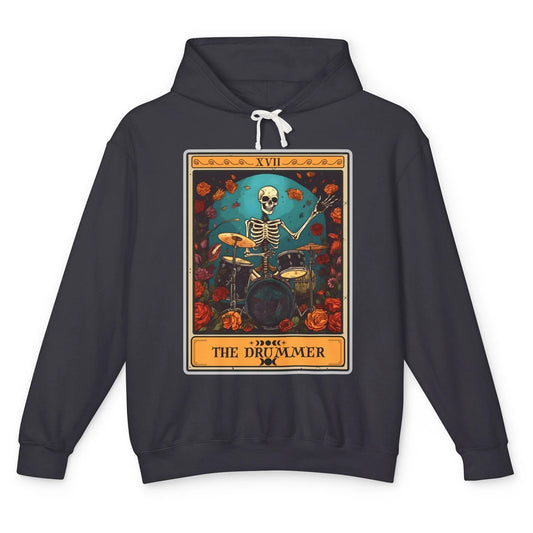 Retro Skeleton The Drummer Tarot Card Halloween Drumming Unisex Lightweight Hoodie