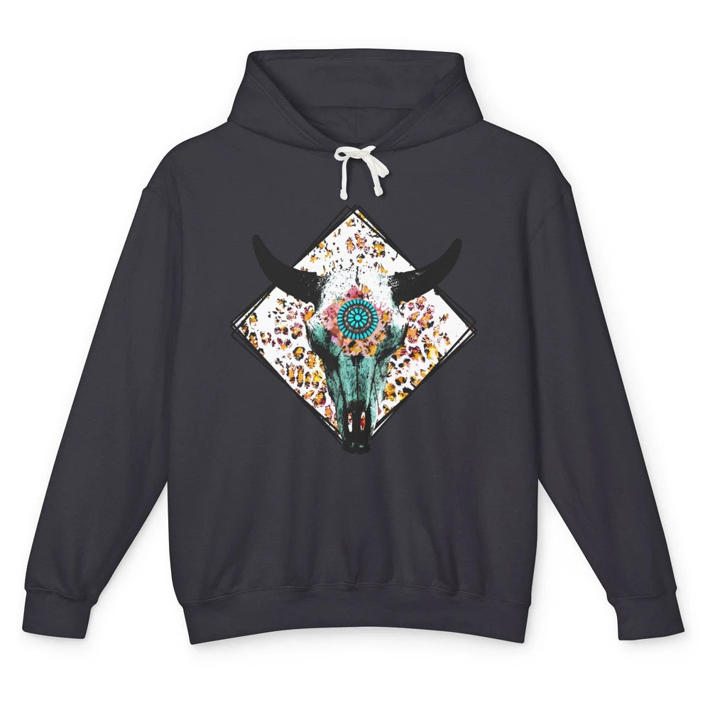 Aztec Heifer Steer Cow Skull Cowboy Gemstone Leopard Vintage Unisex Lightweight Hoodie