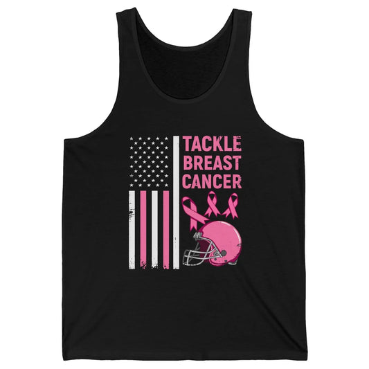 Tackle Breast Cancer US Flag Football Helmet Pink Ribbon Unisex Jersey Tank