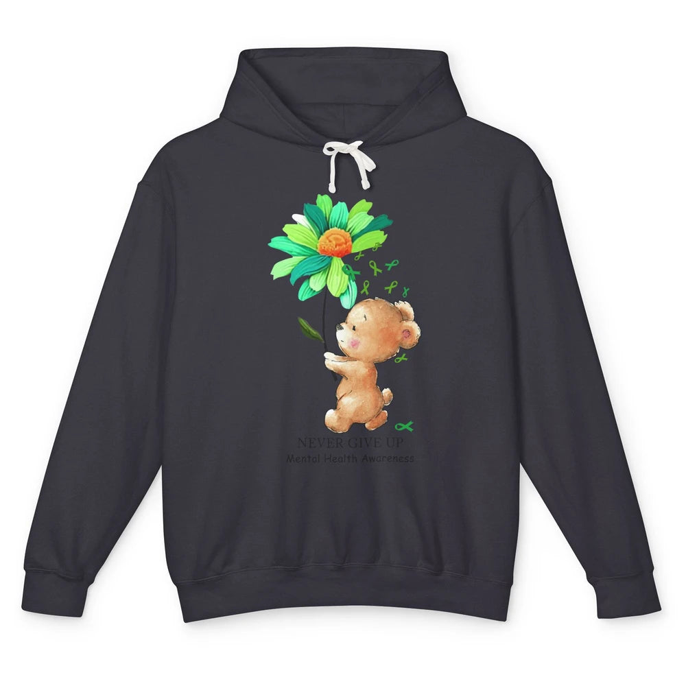 Mental Health Awareness Keep Going Daisy Bear Green Ribbon Unisex Lightweight Hoodie