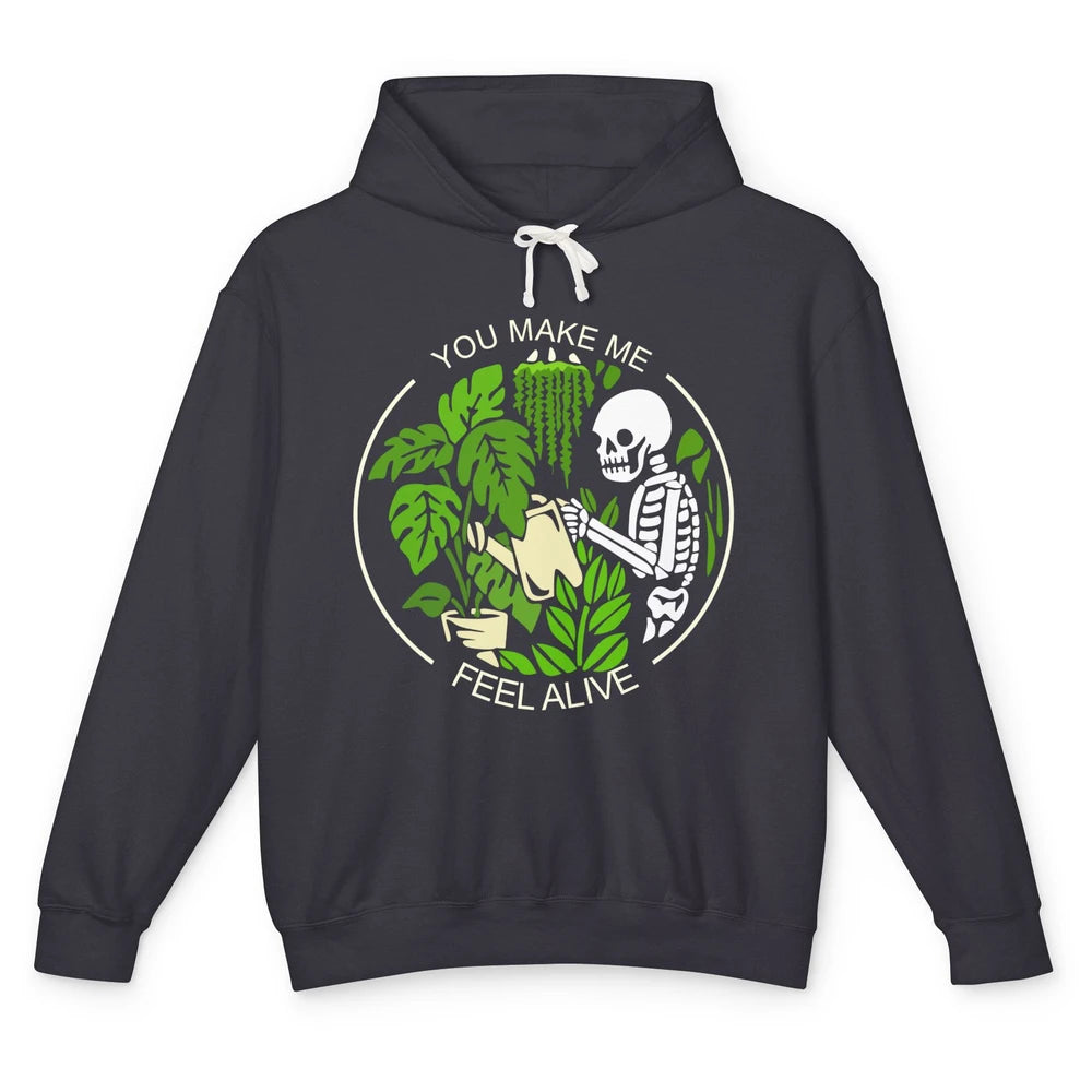 Funny Skeleton Gardening Makes Me Feel Alive Plant Lovers Unisex Lightweight Hoodie