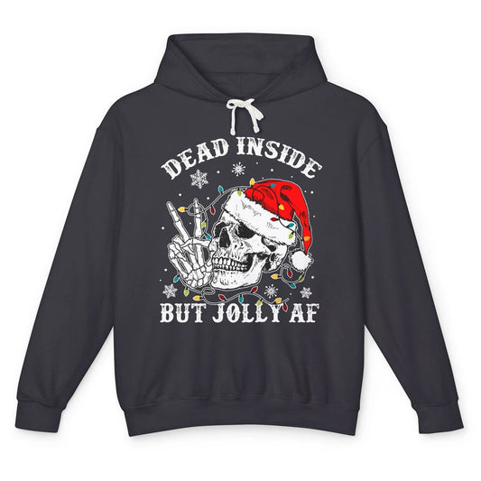 Skeleton Christmas Dead Inside But Jolly AF Merry Christmas Unisex Lightweight Hoodie