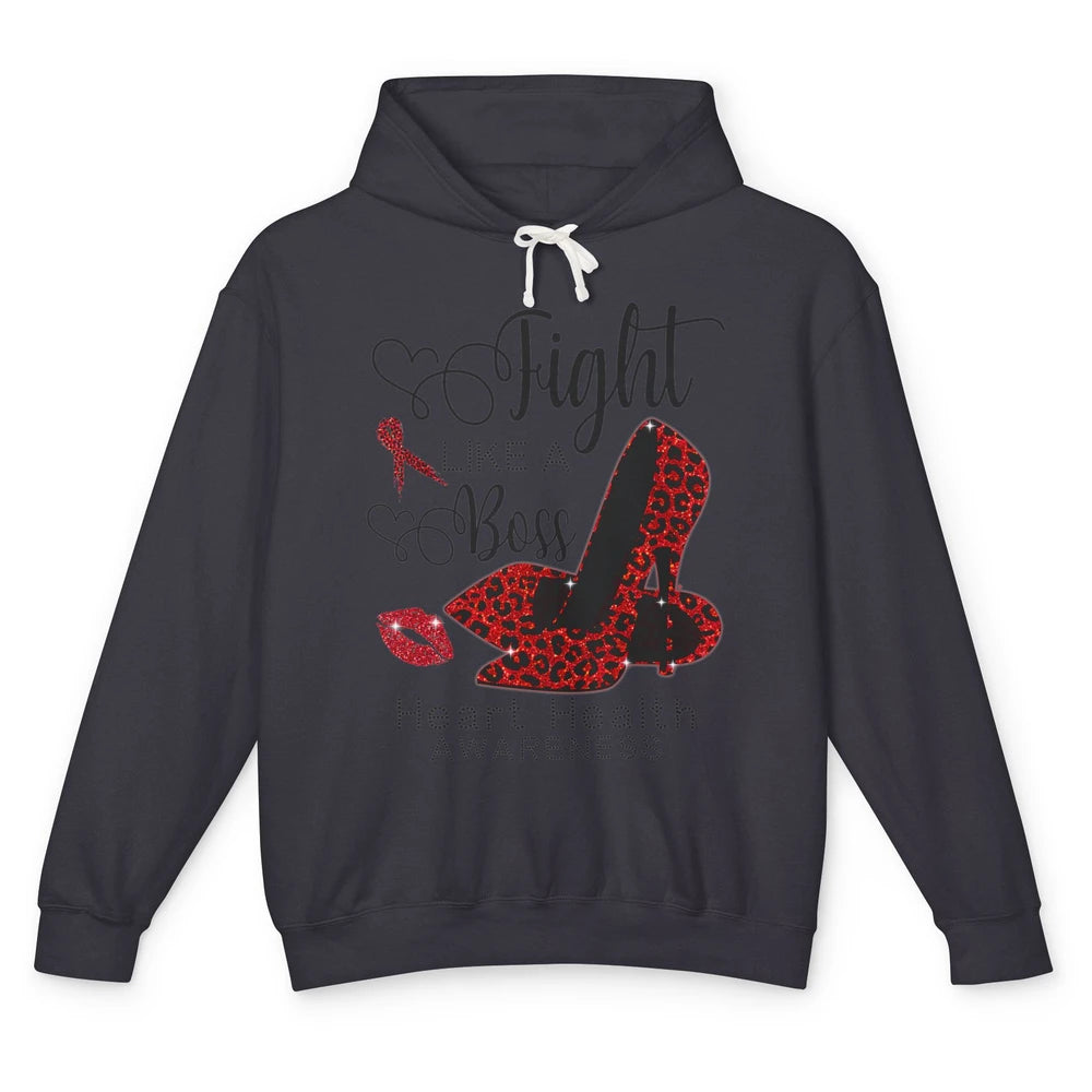 High Heel Fight Like Boss Red Ribbon Heart Health Awareness Unisex Lightweight Hoodie