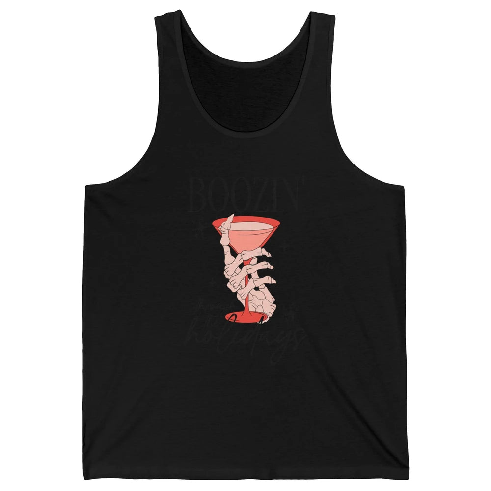 Boozin’ Through The Holidays Christmas Drinking Wine Glass Unisex Jersey Tank